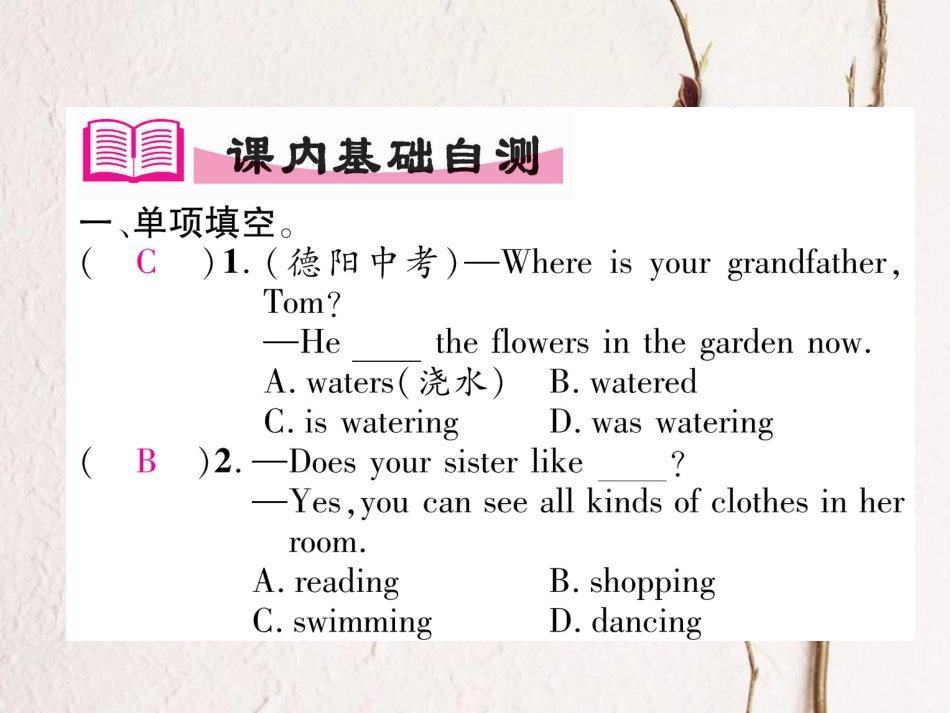 （安徽专版）七年级英语下册 Unit 6 I'm watching TV（第3课时）Section B（1a-1e）习题课件 （新版）人教新目标版_第2页