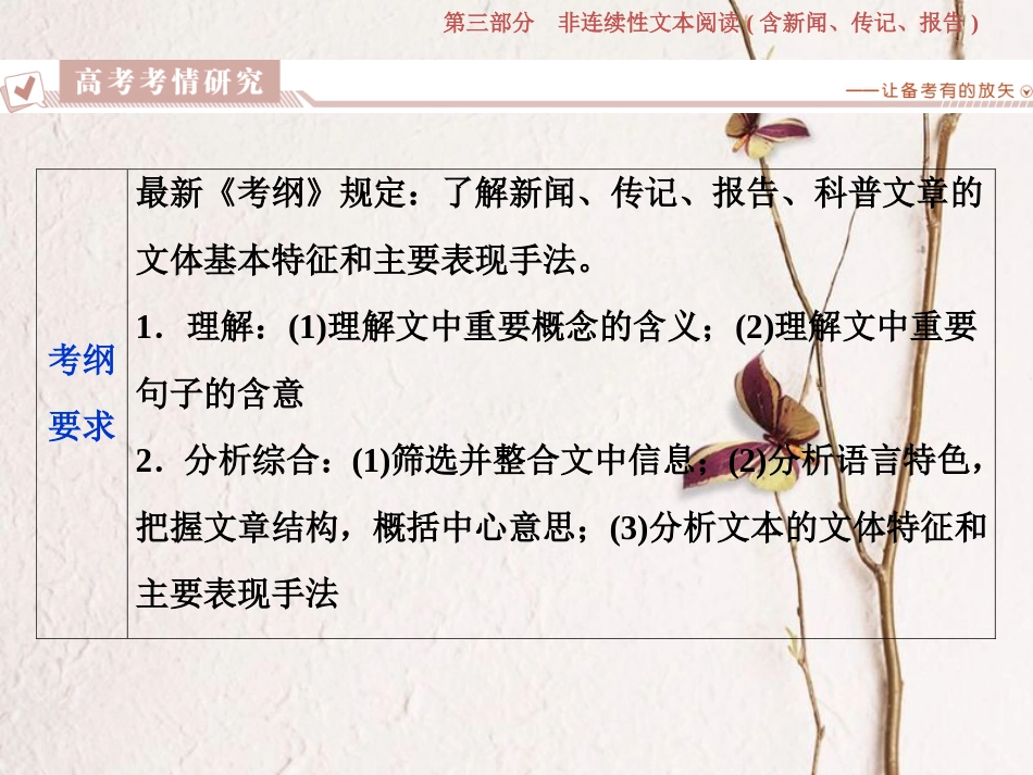 2019高考语文一轮总复习 第三部分 非连续性文本阅读（含新闻、传记、报告）课件_第2页