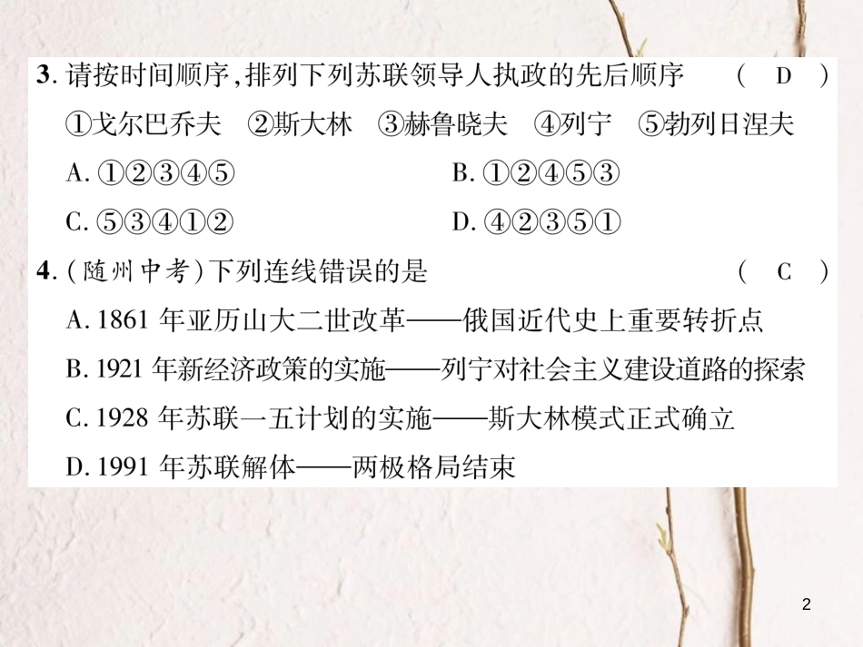 九年级历史下册 第五、六单元 达标测试卷作业课件 新人教版(1)_第2页