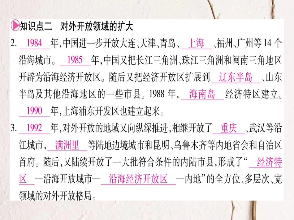春八年级历史下册 第三单元 中国特色社会主义道路 第9课 对外开放习题课件 新人教版_第3页
