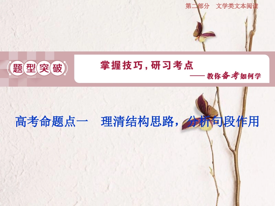 2019高考语文一轮总复习 第二部分 文学类文本阅读 专题二 散文阅读-散体文章自由笔，形散神聚格调新 2 高考命题点一 理清结构思路，分析句段作用课件_第1页