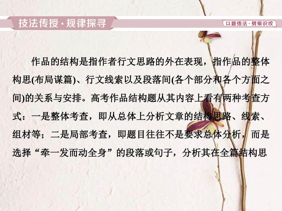 2019高考语文一轮总复习 第二部分 文学类文本阅读 专题二 散文阅读-散体文章自由笔，形散神聚格调新 2 高考命题点一 理清结构思路，分析句段作用课件_第2页