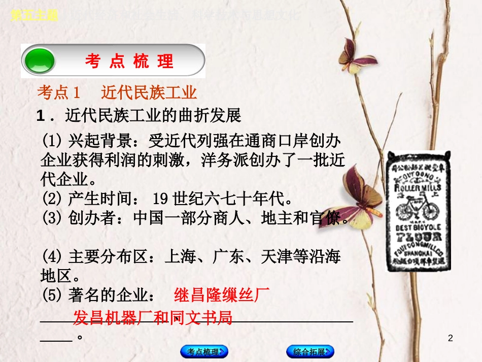 （重庆专版）中考历史复习 教材梳理 第二部分 中国近代史 第五主题 近代经济和社会生活、科学技术与思想文化课件(1)_第2页