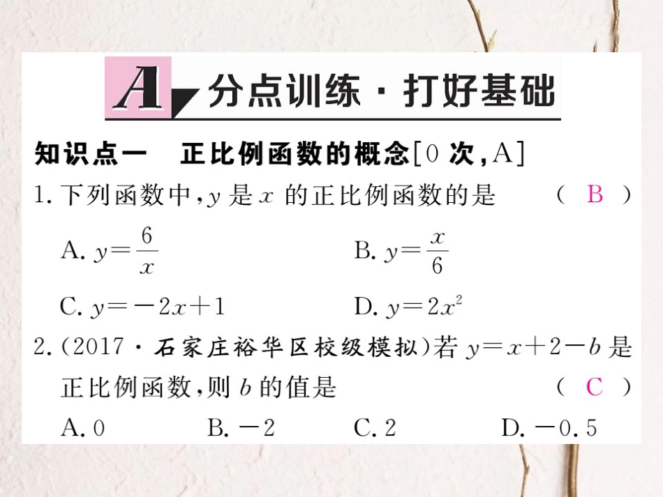 河北省八年级数学下册 19.2 一次函数 19.2.1 正比例函数 第1课时 正比例函数的概念练习课件 （新版）新人教版_第2页