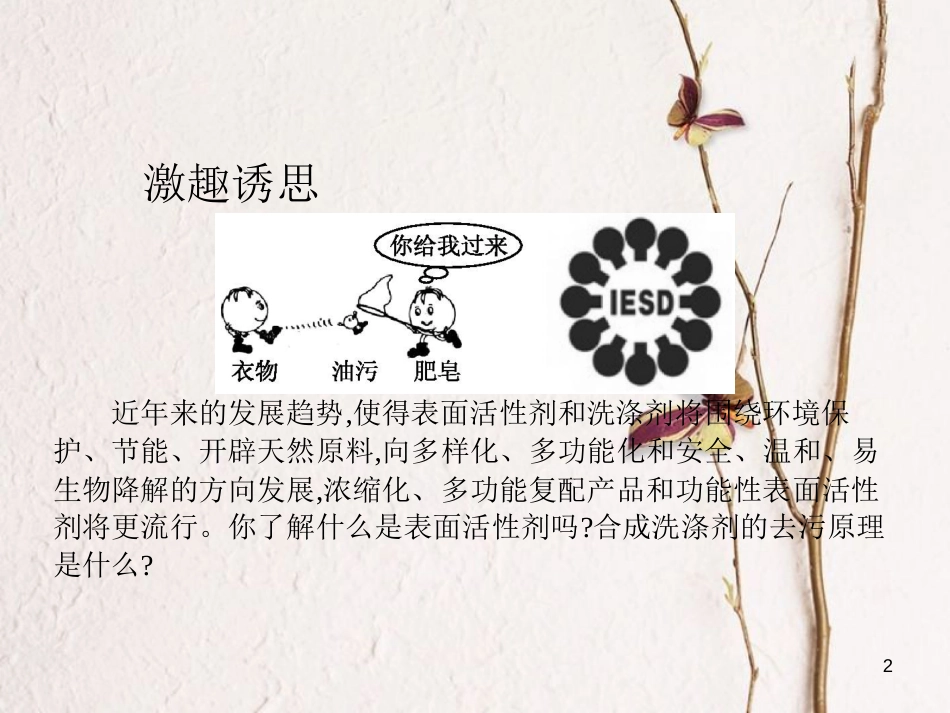 高中化学 第四单元 化学与技术的发展 课题2 表面活性剂精细化学品课件 新人教版选修2_第2页