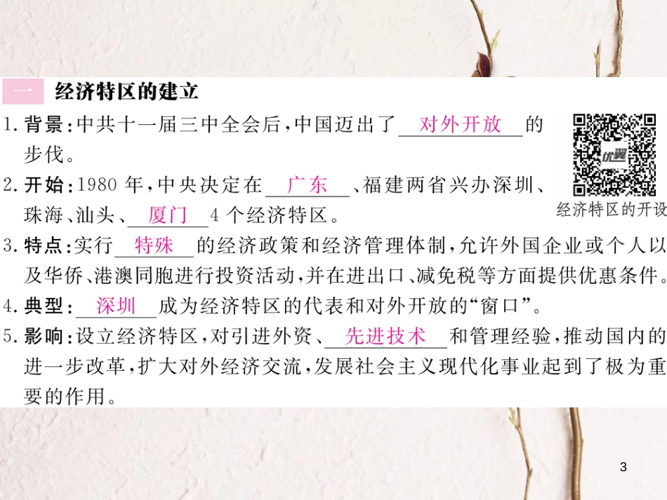 八年级历史下册 第三单元 中国特色社会主义道路 第9课 对外开放练习课件 新人教版_第3页