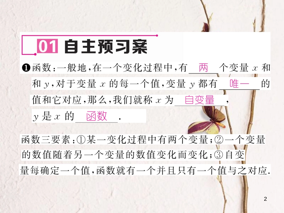（云南专版）八年级数学下册 第19章 一次函数 19.1 变量与函数 19.1.1 变量与函数 第2课时 函数作业课件 （新版）新人教版_第2页