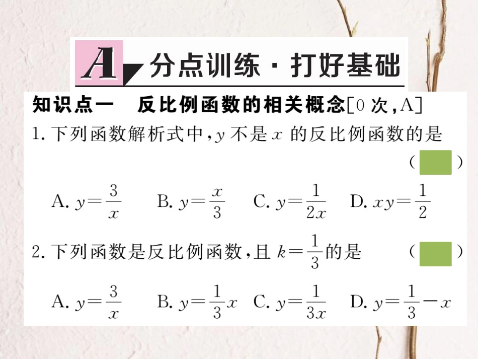 （安徽专版）九年级数学下册 第二十六章 反比例函数 26.1.1 反比例函数练习课件 （新版）新人教版_第2页