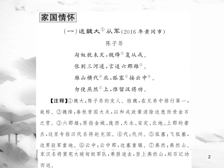 中考语文总复习 第1编 古诗文积累与阅读 专题二 诗词赏析 专项训练二 课外古诗词赏析课件 语文版_第2页