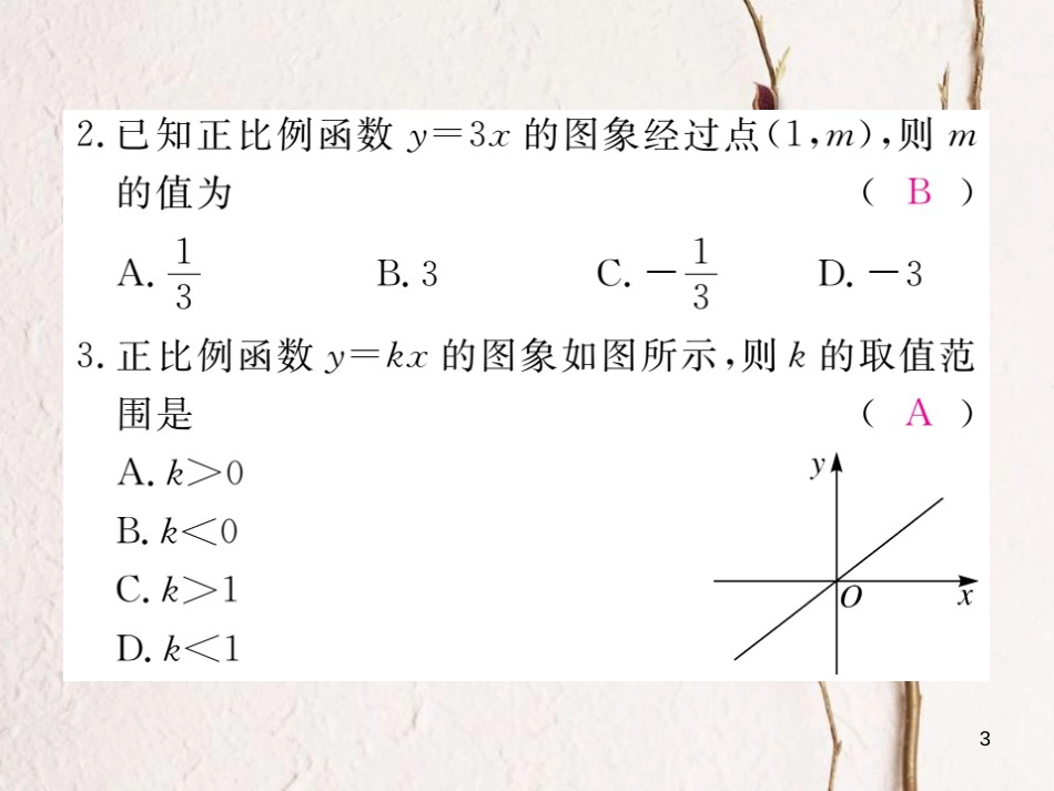 安徽省八年级数学下册 第19章 一次函数 19.2.1 正比例函数 第2课时 正比例函数的图象和性质练习课件 （新版）新人教版(1)_第3页