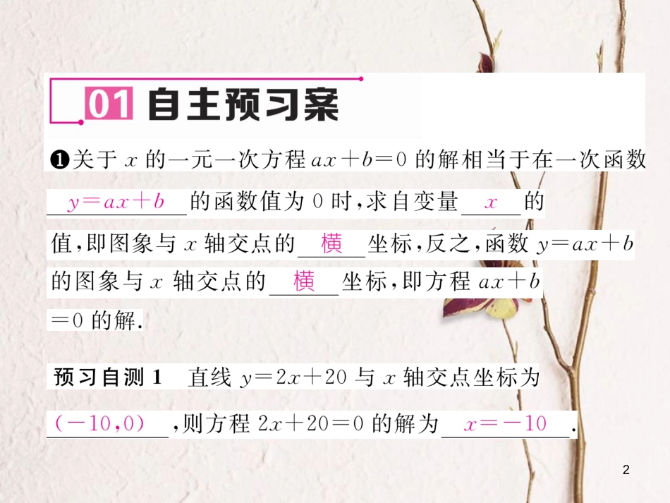（遵义专版）八年级数学下册 第19章 一次函数 19.2 一次函数 19.2.3 一次函数与方程、不等式作业课件 （新版）新人教版_第2页