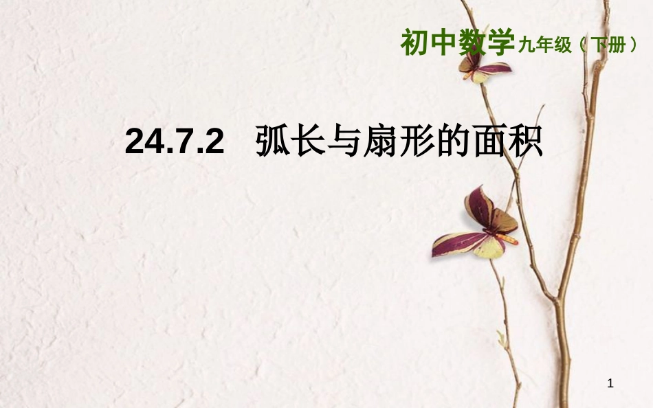 上海市金山区山阳镇九年级数学下册 24.7 弧长与扇形的面积 24.7.2 弧长与扇形面积课件 （新版）沪科版_第1页