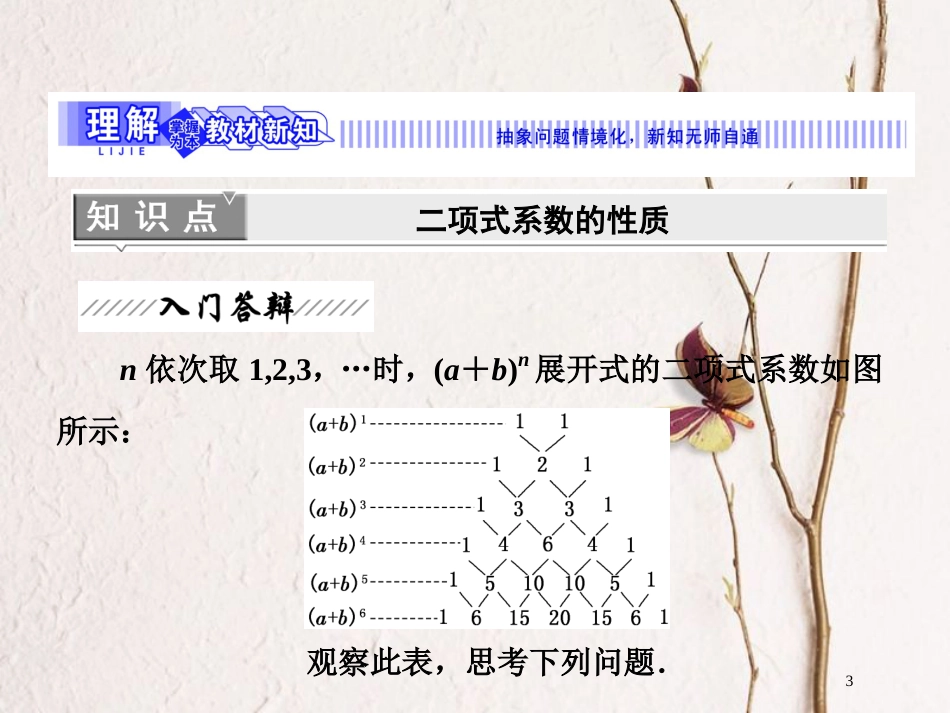 高中数学 第一章 计数原理 5 第二课时 二项式系数的性质课件 北师大版选修2-3_第3页