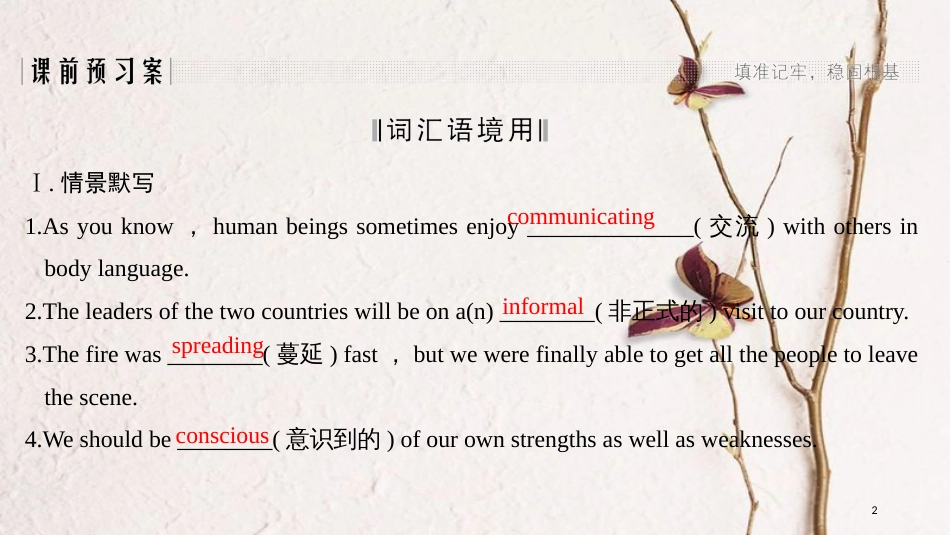 2019版高考英语一轮复习 第一部分 Module 3 Body Language and Non-verbal Communication课件 外研版必修4_第2页