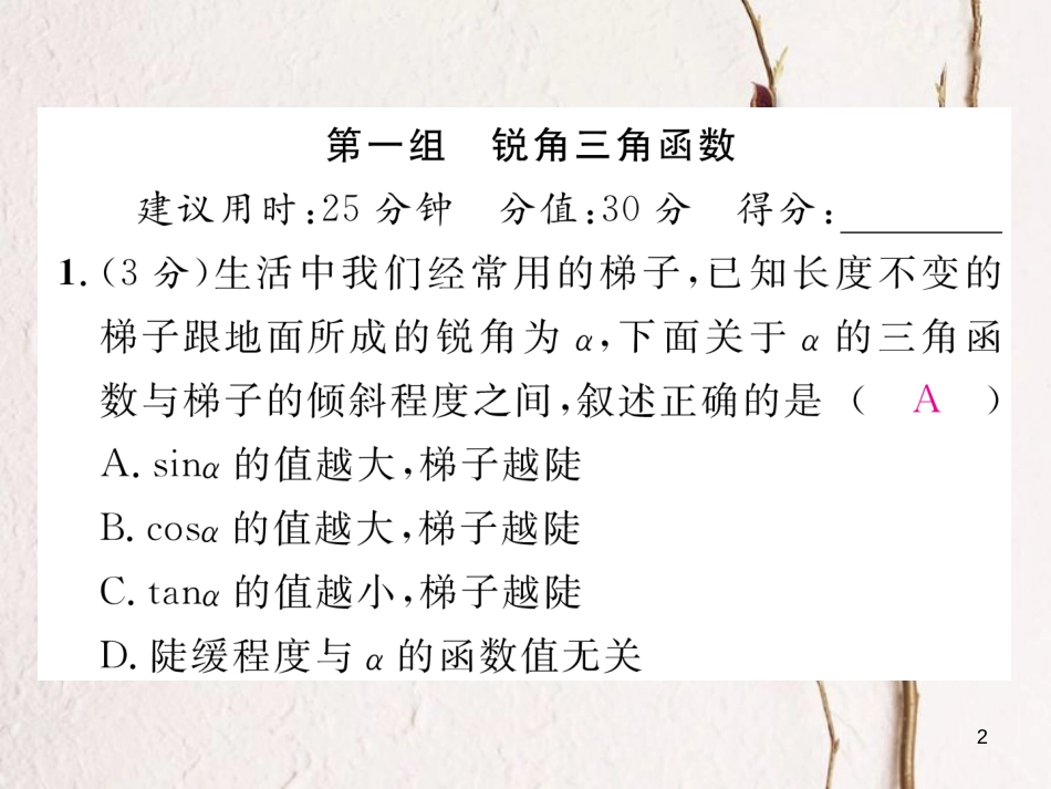 九年级数学下册 双休作业（1）作业课件 （新版）北师大版_第2页