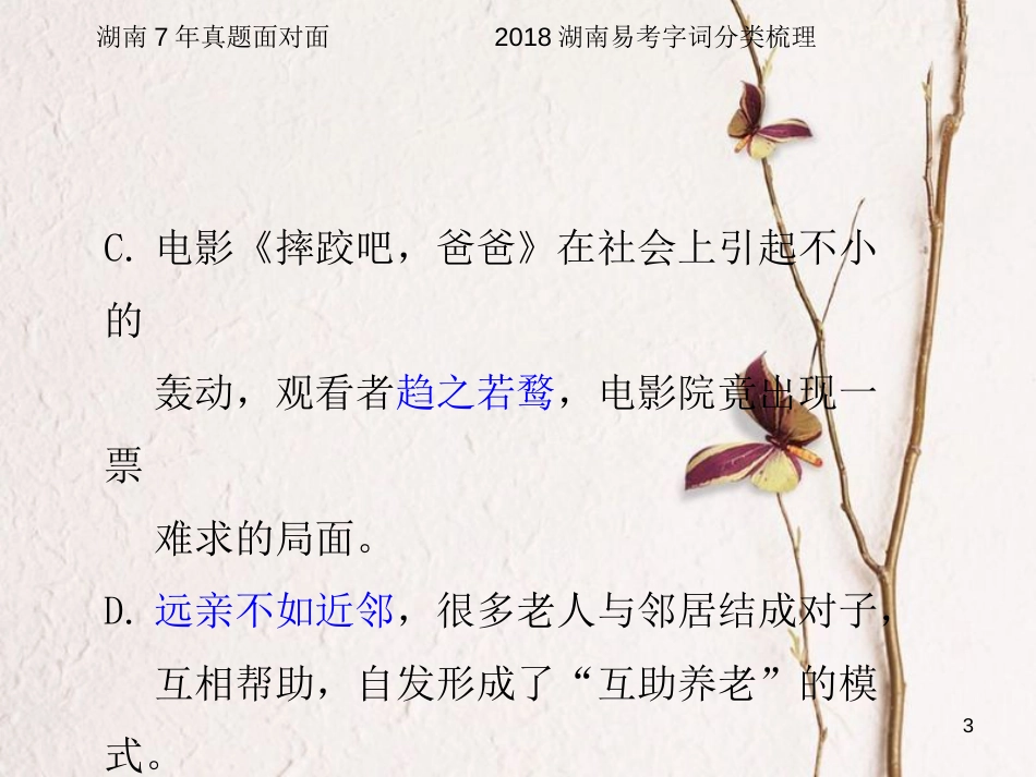 湖南省2018中考语文总复习 第一部分 积累与运用 专题二 词语理解运用课件_第3页