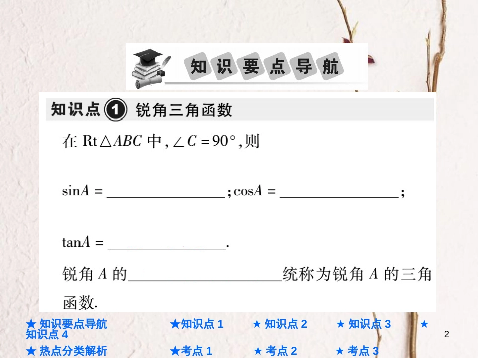 中考数学总复习 第一部分 基础知识复习 第4章 图形的认识及三角形 第6讲 锐角三角函数及解直角三角形课件_第2页