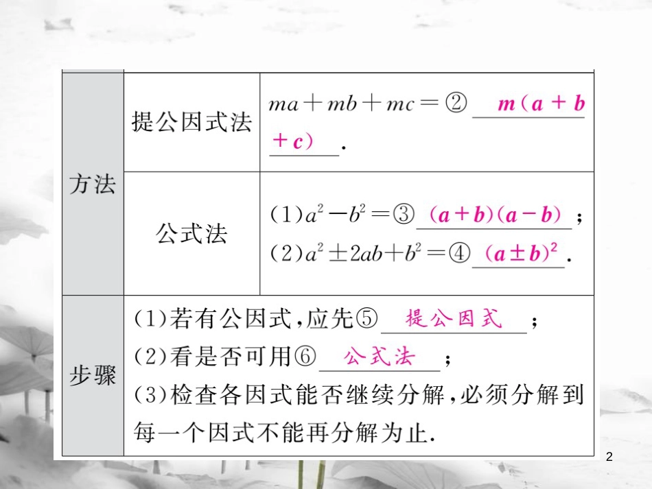 春中考数学总复习 第一轮 同步演练 夯实基础 第一部分 数与代数 第1章 数与式 第3节 因式分解与分式课件 新人教版_第2页