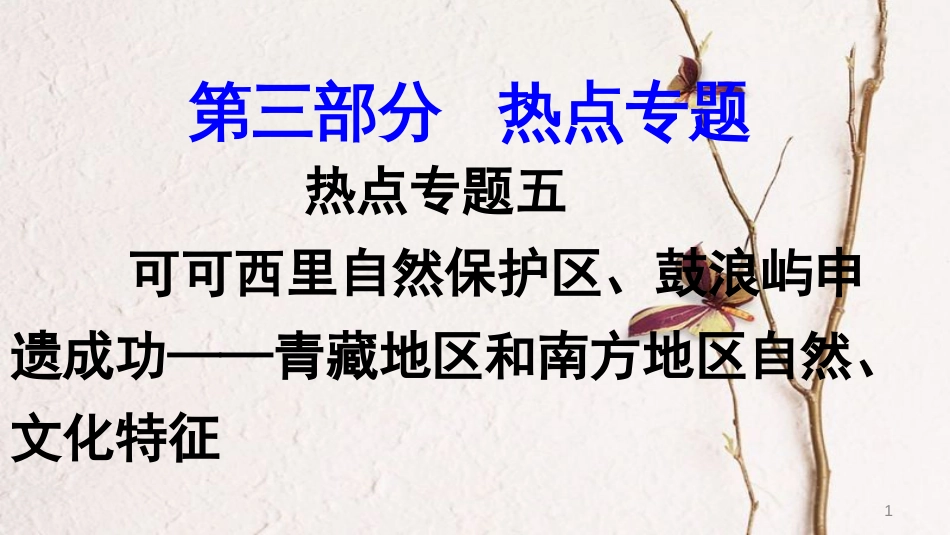 中考地理总复习 热点专题五 可可西里自然保护区、鼓浪屿申遗成功——青藏地区和南方地区自然、文化特征课件_第1页