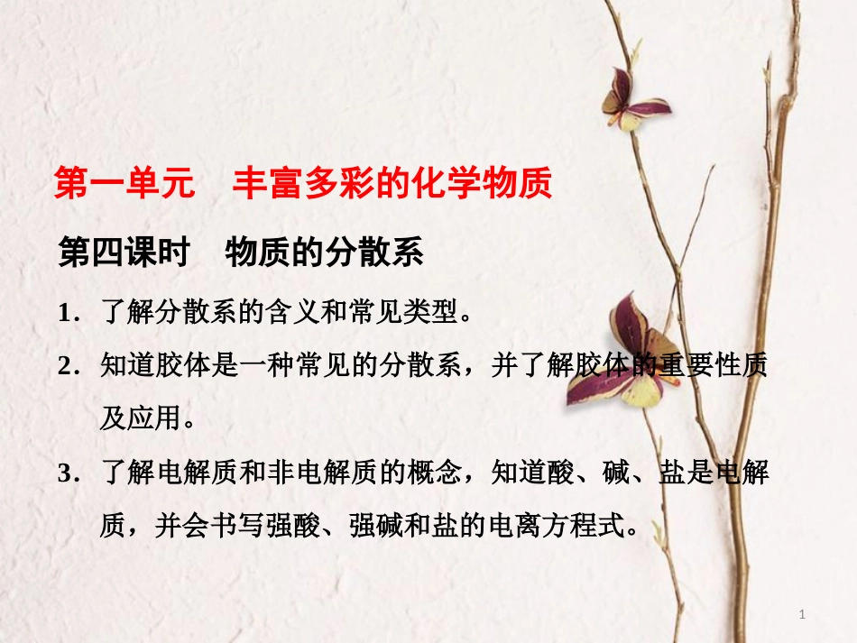 高中化学 专题1 化学家眼中的物质世界 第一单元 丰富多彩的化学物质（第4课时）物质的分散系课件 苏教版必修1_第1页