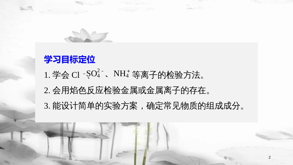 高中化学 专题1 化学家眼中的物质世界 第二单元 研究物质的实验方法 第2课时 常见物质的检验课件 苏教版必修1_第2页