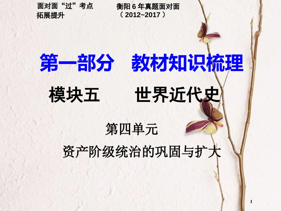 湖南省衡阳市中考历史一轮复习 第一部分 教材知识梳理 模块五 世界近代史 第四单元 资产阶级统治的巩固与扩大课件_第1页