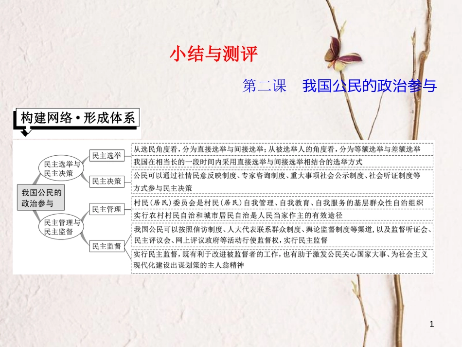 高中政治 第一单元 公民的政治生活 第二课 我国公民的政治参与小结与测评课件 新人教版必修2_第1页