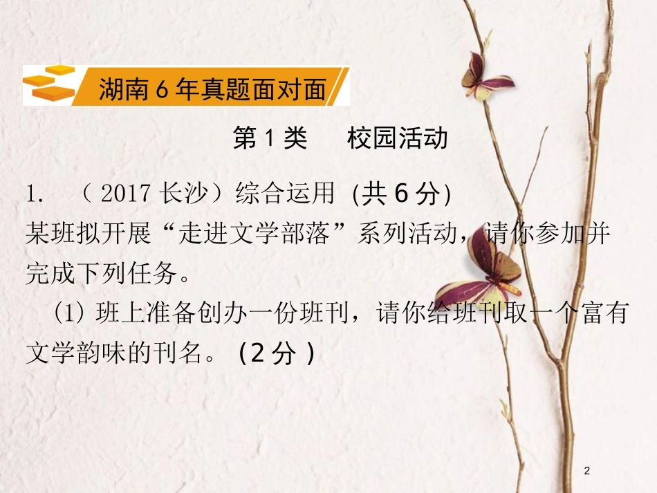 湖南省2018中考语文总复习 第一部分 积累与运用 专题七 综合运用课件_第2页