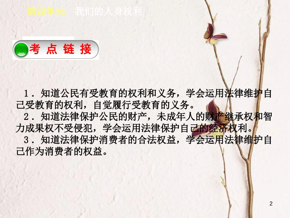 广西北部湾四市中考政治 第四单元 我们的文化、经济权利复习课件_第2页