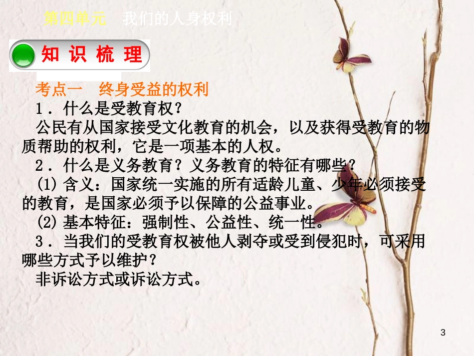 广西北部湾四市中考政治 第四单元 我们的文化、经济权利复习课件_第3页