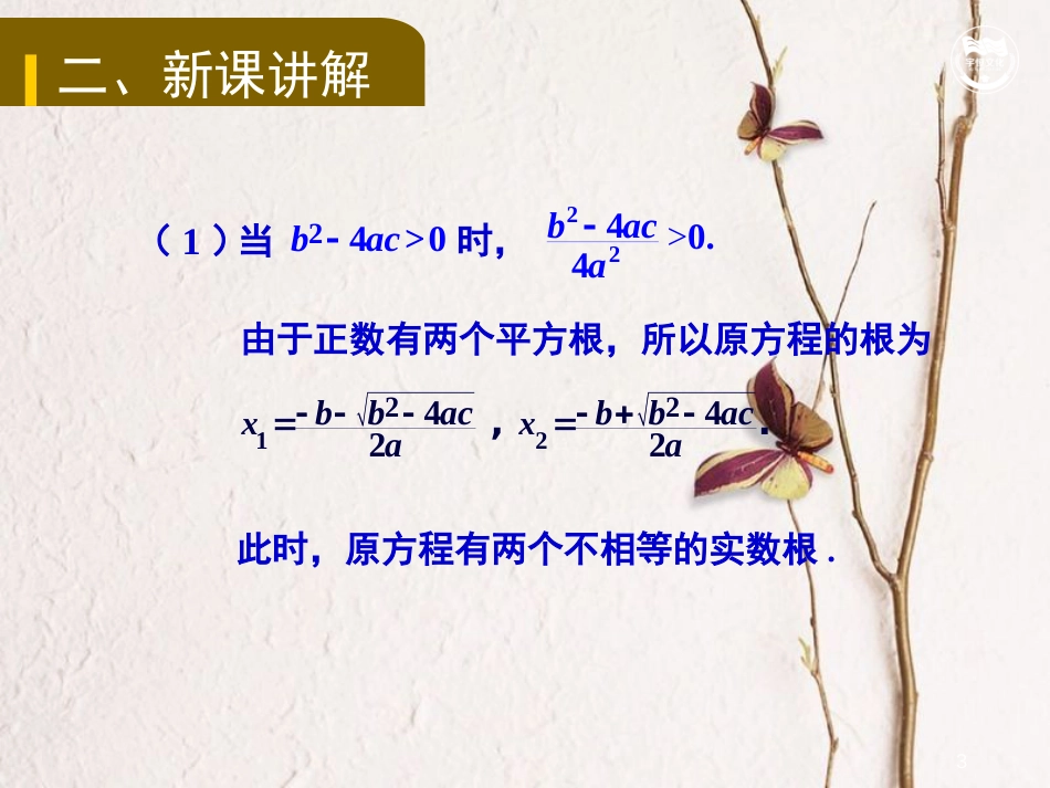 九年级数学上册 第2章 一元二次方程 2.3 一元二次方程根的判别式教学课件 （新版）湘教版_第3页