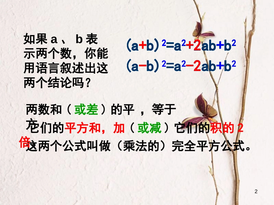 陕西省安康市石泉县池河镇八年级数学上册 14.2 乘法公式 14.2.2 完全平方公式课件 （新版）新人教版_第2页