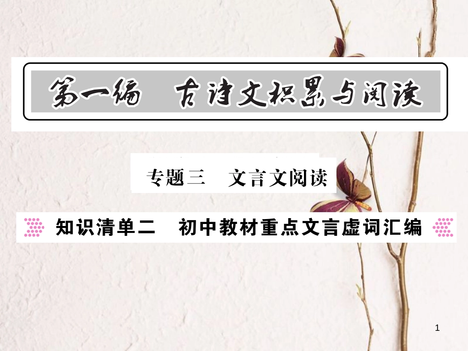 2018中考语文总复习 第1编 古诗文积累与阅读 专题三 文言文阅读 知识清单二 初中教材重点文言虚词汇编课件 语文版(1)_第1页