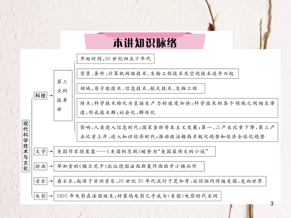 （河北专版）中考历史总复习 第24讲 现代科学技术与文化必考考点清单课件_第3页