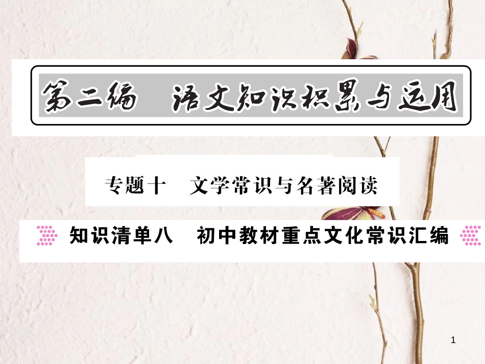 中考语文总复习 第2编 语文知识积累与运用 专题十 文学常识与名著阅读 知识清单八 初中教材重点文化常识汇编课件 语文版_第1页