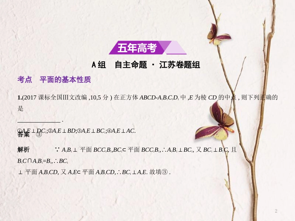 （江苏专用）高考数学一轮复习 第十四章 点、线、面之间的位置关系 14.1 平面的基本性质课件_第2页