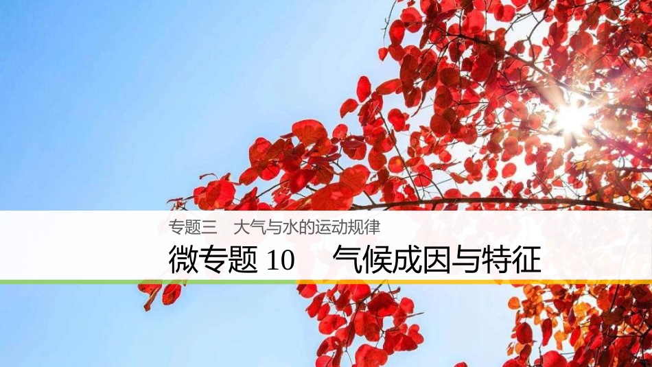 （浙江选考）高三地理二轮专题复习 专题三 大气与水的运动规律 微专题10 气候成因与特征课件 新人教版_第1页