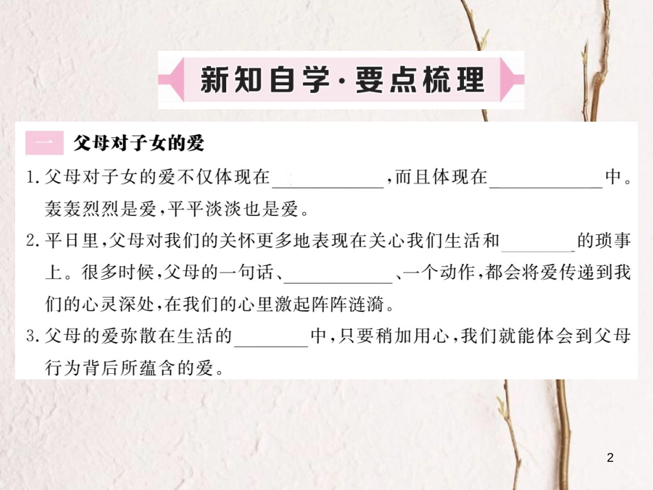 八年级道德与法治上册 第一单元 成长的空间 第一课 相亲相爱一家人 第1框《父母的爱，我们收到了吗》习题课件 人民版_第2页