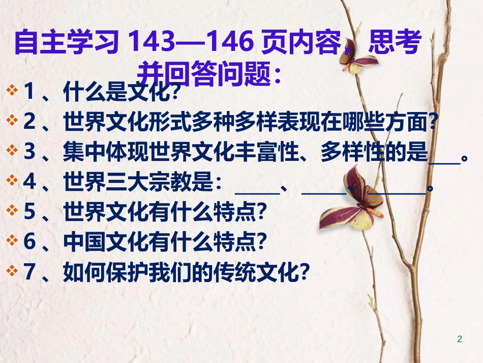 九年级政治全册 第六单元 漫步地球村 第十九课《天涯若比邻》第1框《七彩文化》课件 教科版_第2页