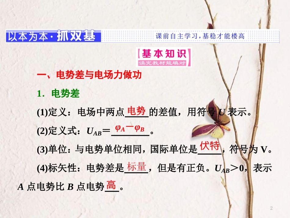 高中物理 第2章 电势能与电势差 第3节 电势差课件 鲁科版选修3-1_第2页