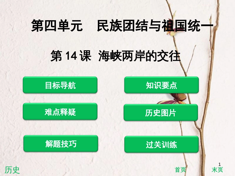 八年级历史下册 第四单元 民族团结与祖国统一 第14课 海峡两岸的交往课件 新人教版[共37页]_第1页