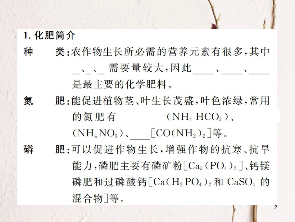 九年级化学下册 11 盐 化肥 课题2 化学肥料习题课件 （新版）新人教版_第2页