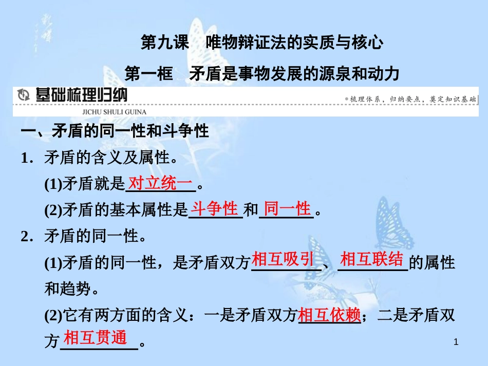 高中政治 第九课 唯物辩证法的实质与核心 第一框 矛盾是事物发展的源泉和动力课件 新人教版必修4_第1页