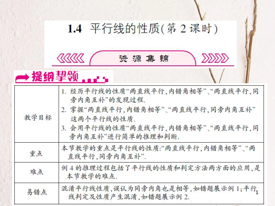 浙江省嘉兴市秀洲区七年级数学下册 第1章 平行线 1.4 平行线的性质（第2课时）课件 （新版）浙教版_第1页