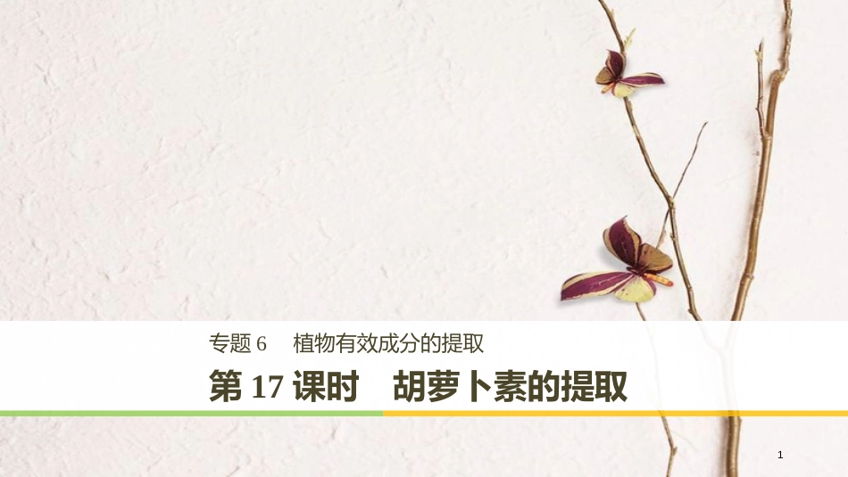 高中生物 专题6 植物有效成分的提取 第17课时 胡萝卜素的提取同步备课课件 新人教版选修1_第1页