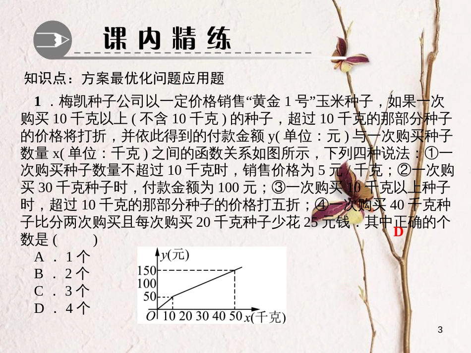 八年级数学下册 第二章 一元一次不等式与一元一次不等式组 5 一元一次不等式与一次函数 第2课时 方案最优化问题作业课件 （新版）北师大版_第3页