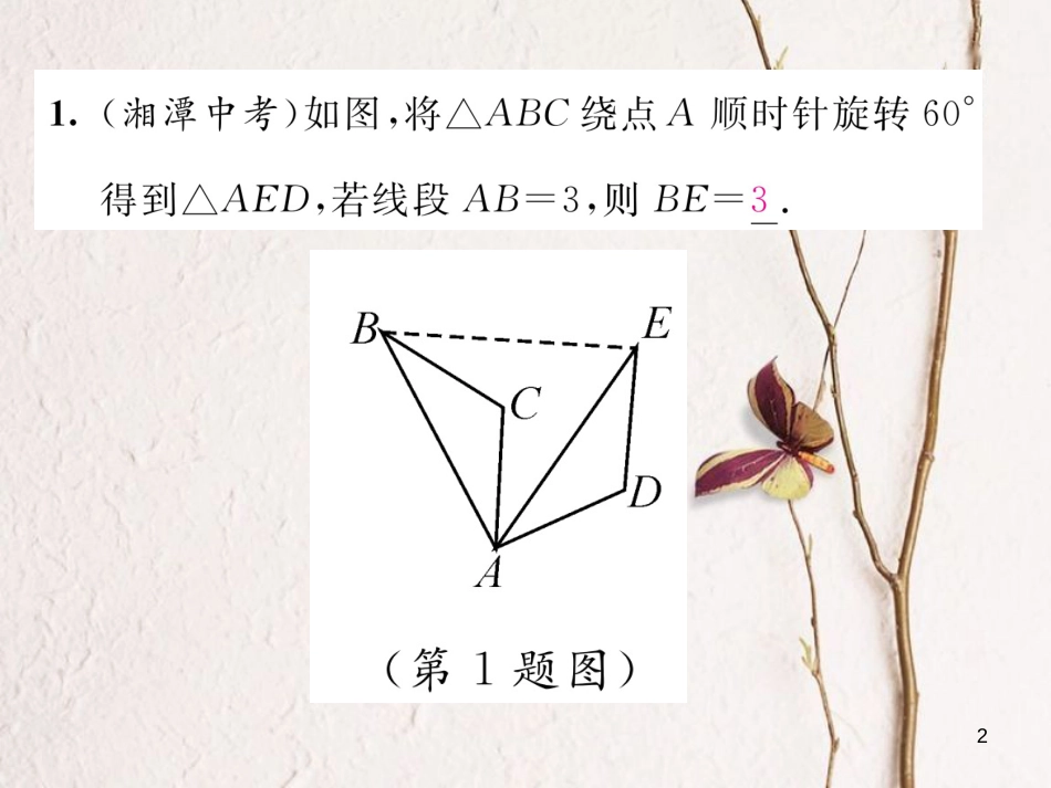 （毕节专版）八年级数学下册 第3章 图形的平移与旋转 课题3 旋转的概念和性质当堂检测课件 （新版）北师大版_第2页