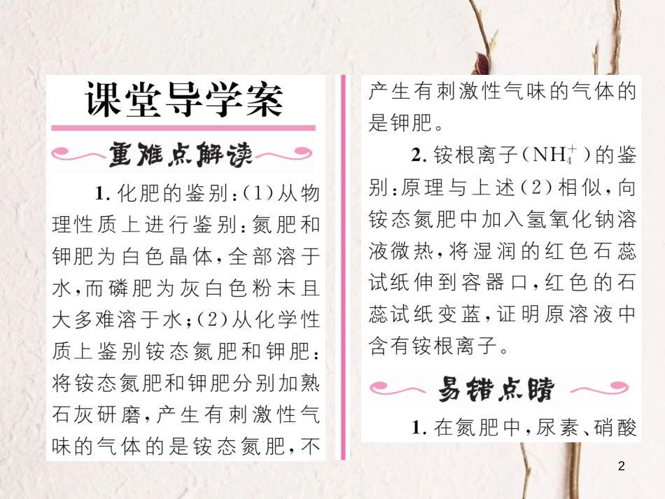 九年级化学下册 第11单元 盐 化肥 课题2 化学肥料（第2课时）化肥的鉴别作业课件 （新版）新人教版_第2页