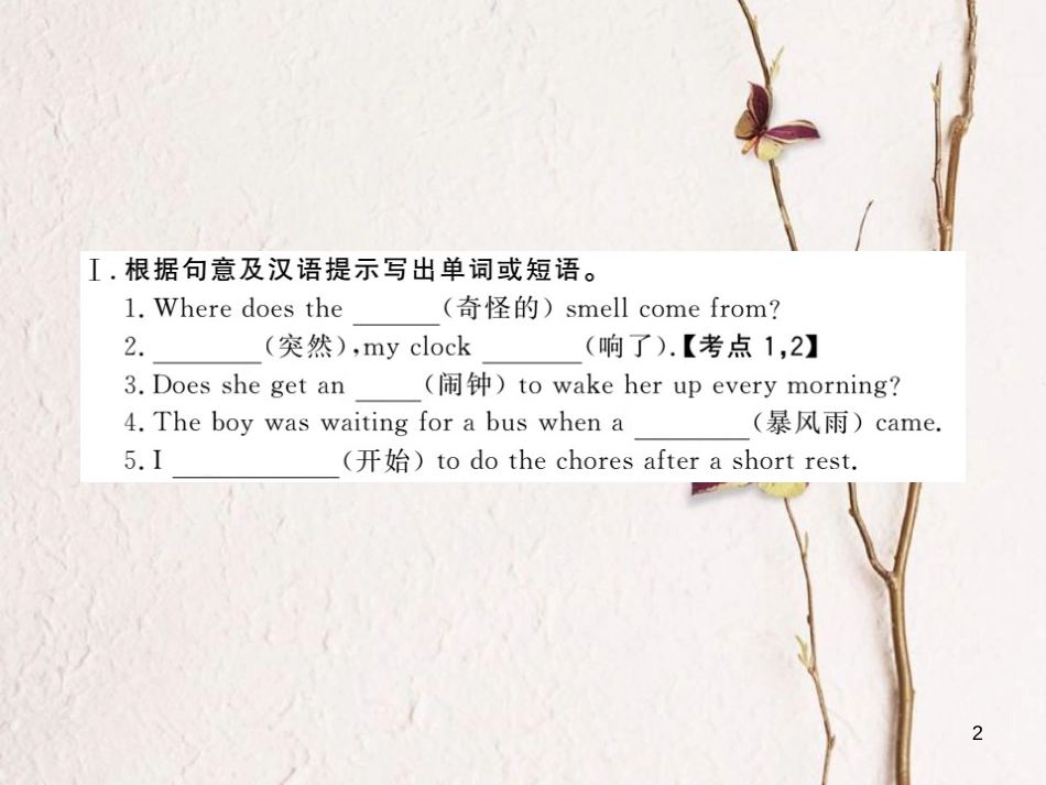 八年级英语下册 Unit 5 What were you doing when the rainstorm came（第1课时）练习课件 （新版）人教新目标版_第2页