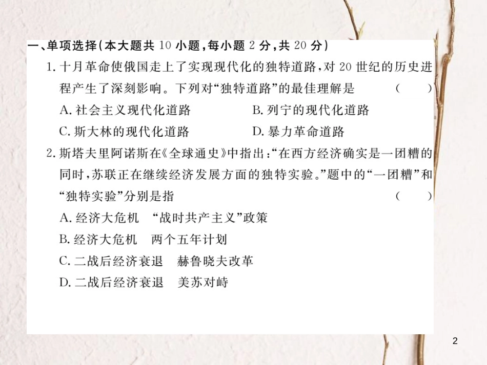 （安徽专版）九年级历史下册 期末检测卷课件 新人教版_第2页